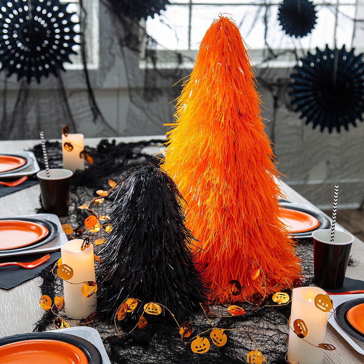 Halloween Orange Black Trees and JackOLantern Garland Decorative Set